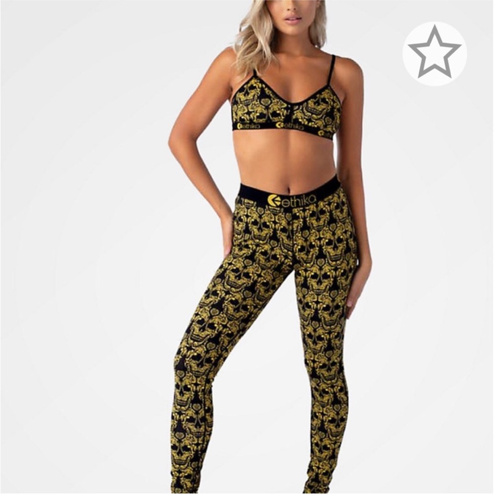 Ethika Oro Gang Leggings Size XS Yellow Skull Print